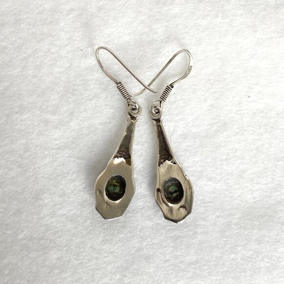 Sterling Silver 925 Dainty Abalone Elongated Dangle Drop Earrings - Picture 6 of 15